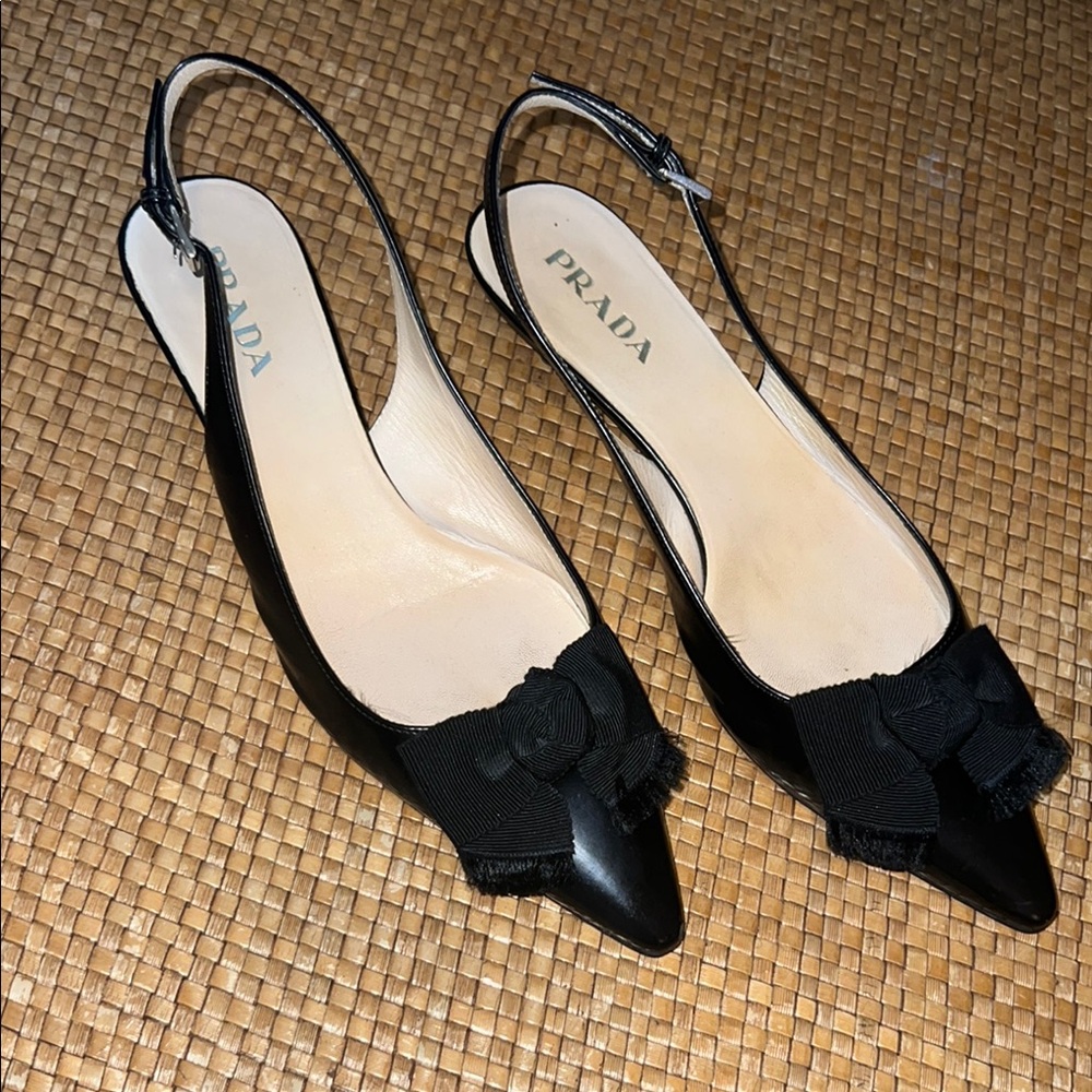 Vintage Prada Black Heels with Decorative Bow